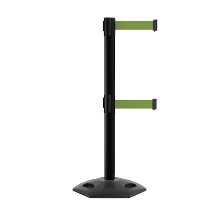 Montour Line Stanchion Dual Belt Barr. Rubber Base Black Post 9ft.Olive Belt P400DRB-BK-OL-90